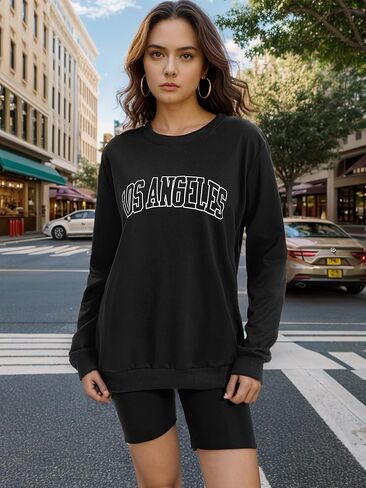 Womens Casual Sweatshirt Crew Neck Long Sleeve Hoodless Loose Pullover Tops Relaxed Fit Tunic Sweatshirts Trendy in Saudi Arabia