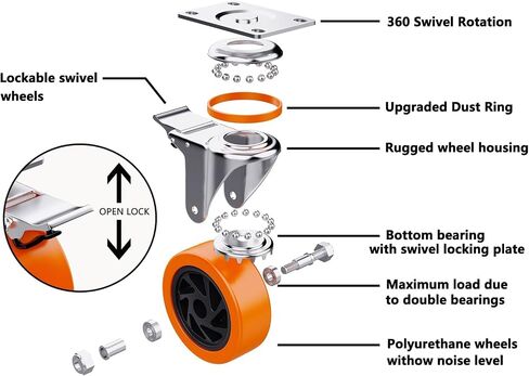 Caster Wheels,4 Inch Caster Wheels,Casters Set of 4 Heavy Duty,Castor Wheels Hold 1200 Lbs,Swivel Casters with Dual Locking Brakes,Wheels for Carts Heavy Duty in Saudi Arabia
