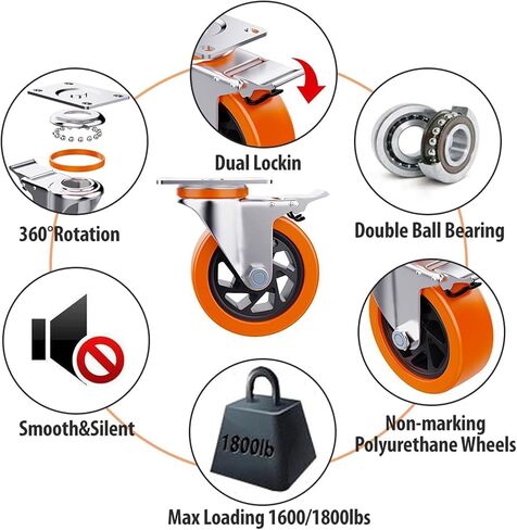 Caster Wheels,4 Inch Caster Wheels,Casters Set of 4 Heavy Duty,Castor Wheels Hold 1200 Lbs,Swivel Casters with Dual Locking Brakes,Wheels for Carts Heavy Duty in Saudi Arabia