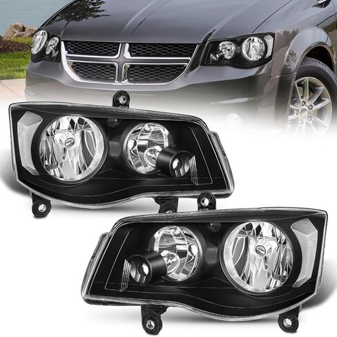 Headlight Assembly Fit for 2011-2018 Grand Caravan 2011 2012 2013 2014 2015 2016 2017 2018 Grand Caravan Driver Side and Passenger Side (Chrome Housing Amber Reflector) in Saudi Arabia