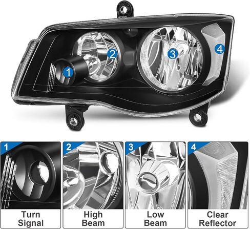 Headlight Assembly Fit for 2011-2018 Grand Caravan 2011 2012 2013 2014 2015 2016 2017 2018 Grand Caravan Driver Side and Passenger Side (Chrome Housing Amber Reflector) in Saudi Arabia