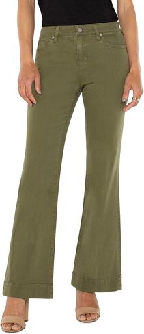 Liverpool Los Angeles حريمي Hannah Flare مع حاشية واسعة متوسطة الارتفاع من نسيج قطني طويل قابل للتمدد باللون الزيتوني الإسباني، الزيتون الإسباني، المقاس: 12، درزة البنطال الداخلية: 31 in Kuwait