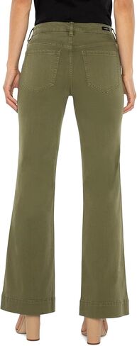 Liverpool Los Angeles حريمي Hannah Flare مع حاشية واسعة متوسطة الارتفاع من نسيج قطني طويل قابل للتمدد باللون الزيتوني الإسباني، الزيتون الإسباني، المقاس: 12، درزة البنطال الداخلية: 31 in Kuwait