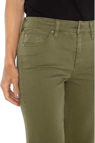 Liverpool Los Angeles حريمي Hannah Flare مع حاشية واسعة متوسطة الارتفاع من نسيج قطني طويل قابل للتمدد باللون الزيتوني الإسباني، الزيتون الإسباني، المقاس: 12، درزة البنطال الداخلية: 31 in Kuwait