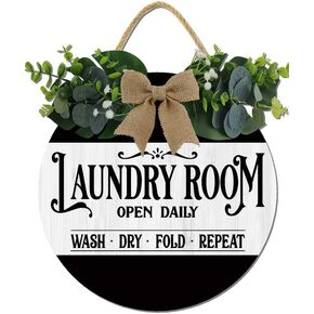 Hilonret Self-Service Laundry Room Open 24 Hours Sign,Hallway Decor For Walls,Rustic Round Wooden Sign,For Home, Office, Store Or Restaurant