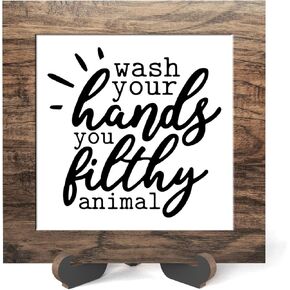 Wooden sign gift with stand, wooden sign for Bathroom, Toilet Decor, Inspirational Wood Plaque Decoration for Mental healthcare Home decor, Bath, Kitchen-A33