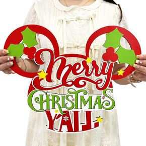 Christmas Door Sign Decorations Mouse Wooden Hanging Sign Merry Christmas Yall for Christmas Home Indoor Outside Wall Decor Xmas Party Supplies