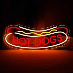 23.6"x9.4" Large Size Hot Dogs Neon Signs for Business，Neon Lights for HOT DOGS Shop Led Business Signs Suitable for Fast Food shops Christmas Birthday Party Gift