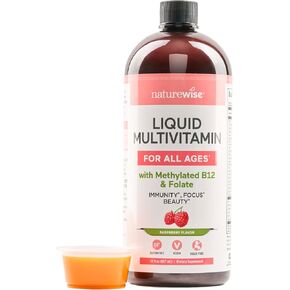 NatureWise Liquid Multivitamin for Women, Men, Kids, The Whole Family - Vegan, Sugar Free - Minerals for Beauty, Immune Health, Energy with Methylated B12 & Folate - Non-GMO - 30 fl oz(887 mL)