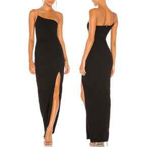 JLCNCUE Women Spaghetti Strap One Shoulder Bodycon Maxi Dress Thigh High Slit Formal Dress Knot Ruched Waist Cocktail Dress