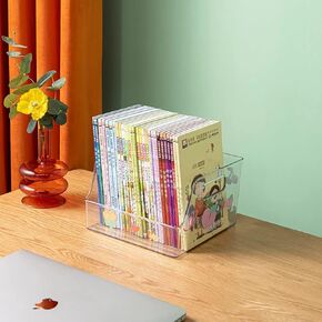 2 عبوة كبيرة لتخزين الكتب من البلاستيك الشفاف القابل للتكديس، منظم الكتب المكتبية، حقيبة عرض الكتب للمجلات/الكتب (13.8 بوصة طول × 8.6 بوصة عرض)