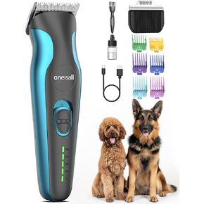 oneisall Dog Clippers for Grooming and Paw Trimmer Double Blades, Quiet Rechargeable Cordless Dog Hair Clippers with Stainless Steel Blade Dog Grooming Kit for Thick Coats Small Large Dogs, DTJ 002