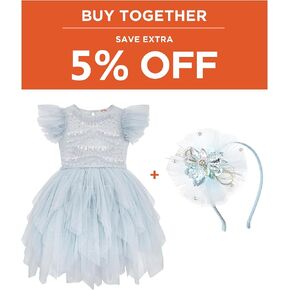 Embroidered Tulle Dress Tiered Layered Flower Toddler Dress Bundle with Glitter Headbands for Girls - Blue Headband for Girl Sequin Flower Girl Kids Hair Accessories Sparkling Hairbands