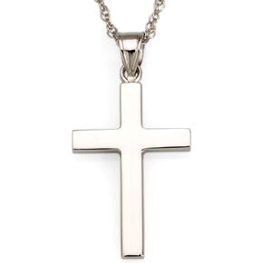 14kt White Gold Polished Cross Pendant Necklace. 18 inches