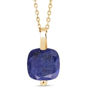 Gem Stone King 18K Yellow Gold Plated Silver 10MM Cushion Cut Gemstone Birthstone Solitaire Pendant Necklace For Women with 18 Inch Silver Chain
