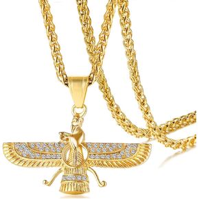 18K Gold Plated Jewelry Stainless Steel Crystal Necklace Farvahar Symbol Tag Pendant Necklace