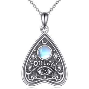 Ouija Moonstone Necklace Sterling Silver Ouija Board Planchette Pendant Jewelry Witch Gothic Wiccan Spooky Gifts for Women Girls