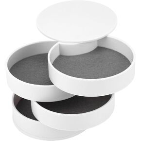 Rotatable Jewelry Box, 4 Layer 360° Rotating Travel Jewelry Case Women Earring Organizer Storage Box with Lid for Necklaces Bracelets Rings (White)