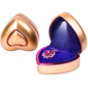 Rolin Roly Pendant Necklace Box with LED Light Heart Shape Jewellery Gift Box Bracelet Case Display Organizer for Proposal Engagement Wedding Valentine's Day Anniversary (White Heart Pendant Box)