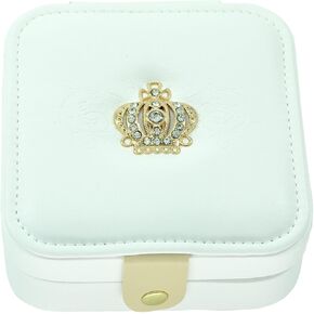 صندوق هدايا مجوهرات مطرز بتاج ذهبي من الجلد الصناعي باللون الأبيض من Paialco مع إغلاق بالإطباق in Kuwait