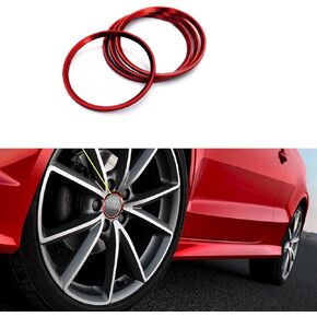 4 Pieces Alloy Car Wheel Rim Center Cap Hub Rings Decoration for Audi A3 A4 A5 Q3 Q5 Q7 TT Quattro, BMW X1 X3 X5 1 3 5 6 7 Series (Red)