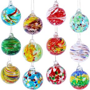 Christmas Ornaments Hand Blown Glass Ball Ornaments,2024 Crystal Christmas Ball Ornaments Halloween Ornaments Glass Blown Glass Decor Glass Ornaments for Christmas Tree,Witch Ball (12 Pcs)