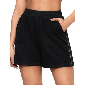 luvamia Sweat Shorts for Women High Waisted Pull On Side Zip Casual Lounge Cotton Summer Athleisure Shorts with Pockets