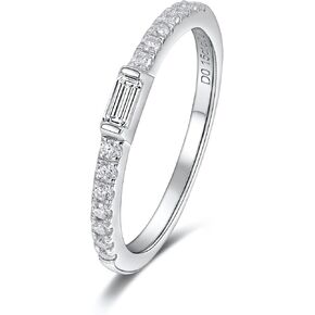 Moissanite Wedding Band Emerald Cut Baguette Rings for Women S925 Sterling Silver Moissanite Rings D Color VVS1 Lab Created Diamond Rings Half Moissanite Eternity Band Baguette Wedding Band Size 4-11