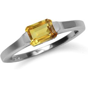 Silvershake Half Bezel Set Octagon Shape Gemstone White Gold Plated or Yellow Gold Plated 925 Sterling Silver Minimalist East-West Solitaire Promise Ring Jewelry for Women