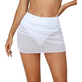 Leoparts Women's Mesh Ruched Swim Skirts Semi Sheer Beach Cover Ups Thong Swimsuit Bikini Bottoms