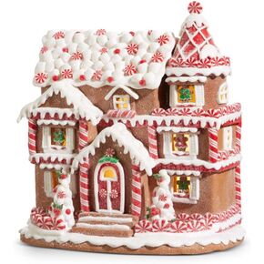 Raz Imports Peppermint Gingerbread House Figurine, 11-inch Height, Clay Dough, Christmas Season Decoration