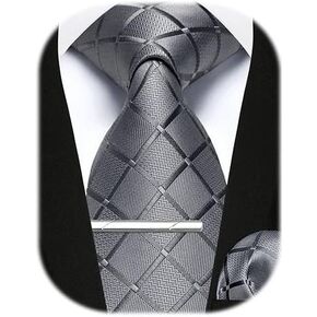 Ties for Men Plaid Paisley Tie Clip Handkerchief Woven Classic Men's Necktie Pocket Square Set Formal Wedding Ties
