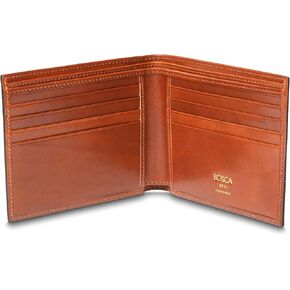 Bosca Men's Old Italian Leather Wallet RFID Blocking Modern Bifold Executive Design 8 Card Slots, Made in Italy - Cognac Brown
