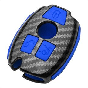 TANGSEN Smart Key Fob Case Compatible with Mercedes Benz A B C CLA CLS E G GL GLA GLC GLE GLK GLS GT M R SLC SLK SLS Class Viano 3 Button Keyless Entry Remote Cover Plastic Carbon Fiber Blue Silicone