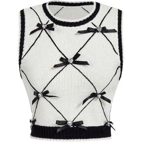 GORGLITTER Women's Bow Sweater Vest Sleeveless Crewneck Pullover Tank Tops