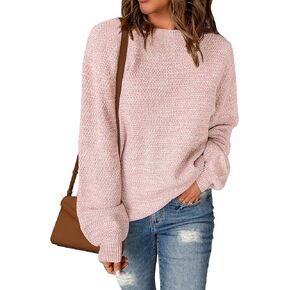 Sucolan Sweaters for Women 2024 Oversized Long Sleeve Knit Pullover Cute Crew Neck Sweater Fall Tops S