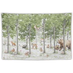 Kurtect Forest Animal Tapestry,Rustic Woodland Wildlife Watercolor Country Lodge Cabin Beer Deer Tapestries Party Beach Picnic Blankets Tablecloths Living Room Wall Deocr, 40x60 in