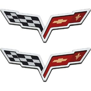 2Pcs Front Hood & Rear Fascia Crossed Flags Emblems Car Badge Replacement for 2005-2013 Corvette C6 (Chrome)