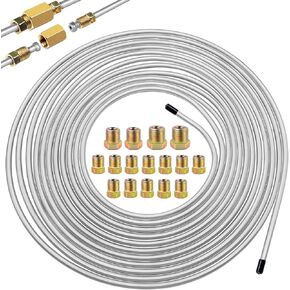 25 ft 3/16" + 1/4" Copper Coated Brake Line Kit(Includes 48 Fittings and 8 Unions) with Tube Bender and Double & Single Flaring Tool Kit