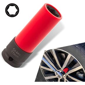 Pack-1 Car Tire Screw Socket Set, 3.39" 17mm Anti-theft Socket Wrench, 1/2" Drive Nut Protection Socket with Specification Markings, Compatible with Mercedes Benz S/C/A/B Class (Red & Black)