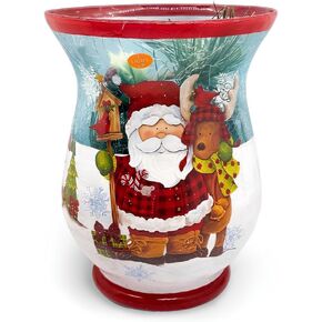 Transpac Crackle Glass Christmas Themed Lighted Floral Hurricane Vase 6"" Dx7.75 H Plug in (Snowman), Y364XZU