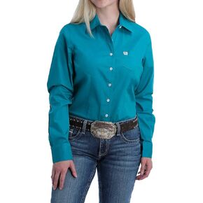Cinch Women's Solid Teal Long Sleeve Button Down Shirt