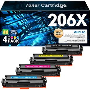 206X Toner Cartridges 4 Pack High Yield - Replacement for HP 206X HP 206A Toner Cartridges 4 Pack Compatible with HP Color Laserjet Pro MFP M283fdw M283cdw M255dw M283 M255 Series, W2110X, 4 Pack