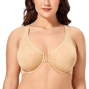 DELIMIRA Women's Racerback Front Closure Plus Size Seamless Comfort Underwire Bra