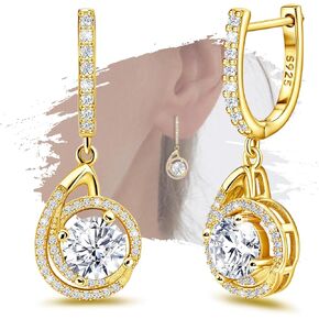 Classic Gold Hoop Earrings for Women with Dangle - Sterling Silver Hypoallergenic Loop Earrings Round Cubic Zironcia Dangling Hoop Earrings for Sensitive Ears Lightweight Earrings Gifts for Mom Wife