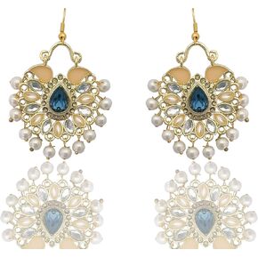 Moonstruck Traditional Indian Chandbali Kundan Hoop Earrings With Pearls for Women