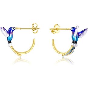 Hummingbird Earrings Sterling Silver Hummingbird Huggie Hoop Earrings Purple Hummingbird Studs Jewelry Gifts for Women Teen