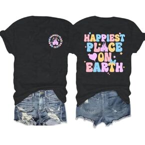 Womens Happiest Place on Earth Shirts Vintage Tshirts Summer Oversized Graphic Tee Family Outfits