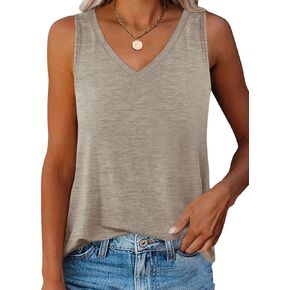 Women V Neck Curved Hem Tank Tops Summer Casual Sleeveless Loose Fit Tunic Tops 2024