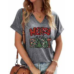 Womens V Neck Christmas Shirt Merry Christmas Holiday Graphic Tees Family Holiday Xmas T-Shirts Gift Tops